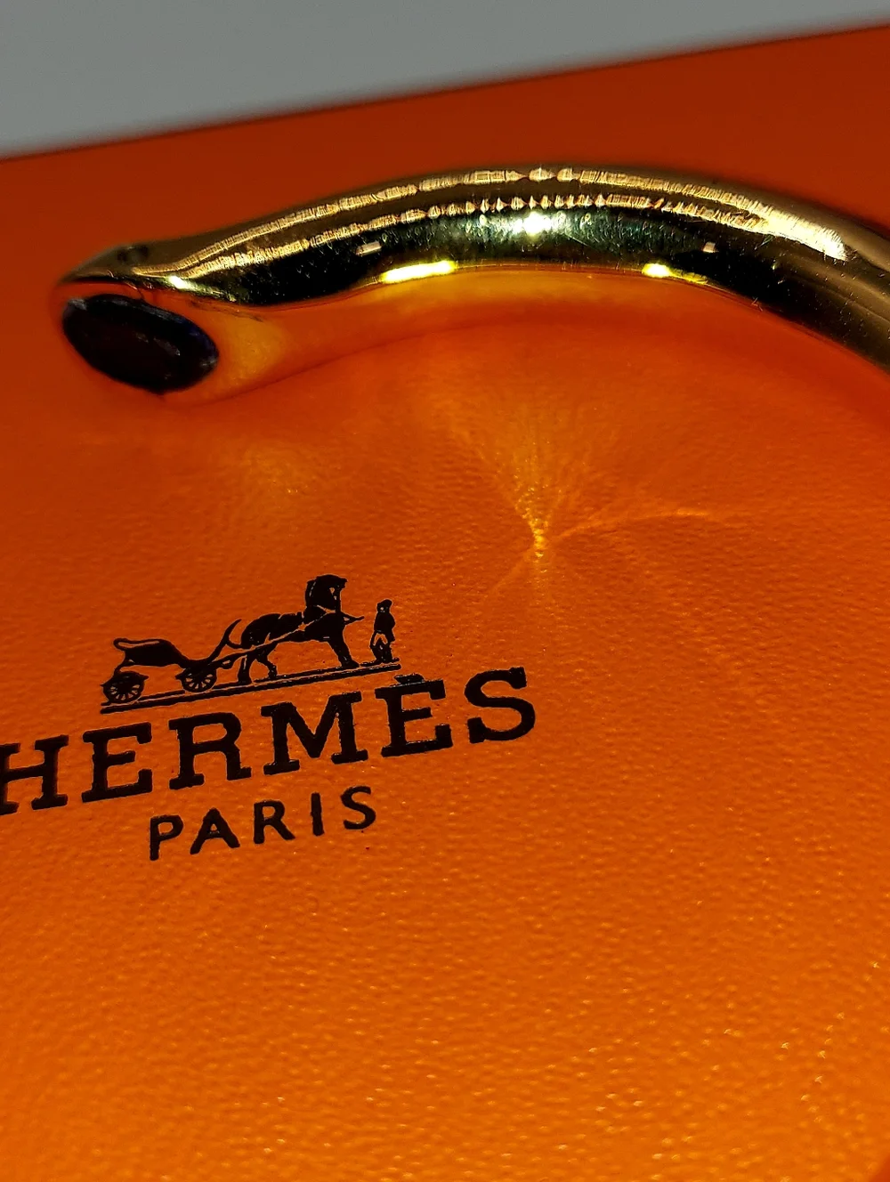 Vintage Unisex HERMES KYOTO Gold Tone  With Blue Leather Cuff Bangle Bracelet!